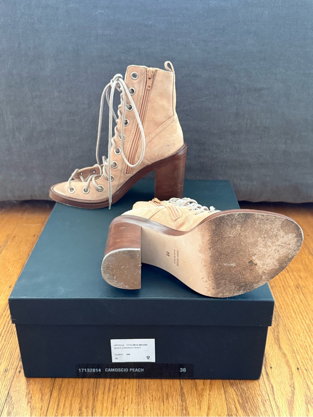 Ann Demeulemeester Peach Lace-Up Suede Block Heel Boots - Picture 2 of 2
